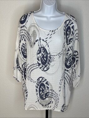 Made in Italy Cotton Scoop Neck Tunic Top | White, Navy, Gray